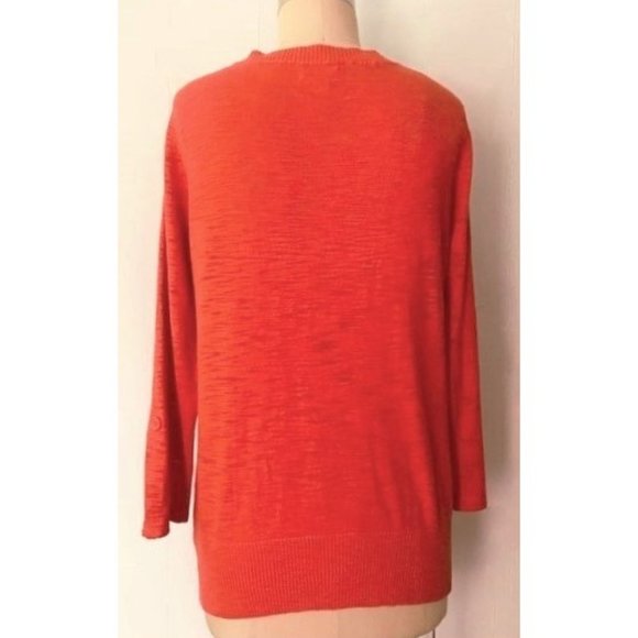 FOREVER 21 ORANGE COTTON SLUB KNIT 3/4 SLEEVE CARDIGAN SWEATER L - Picture 3 of 11